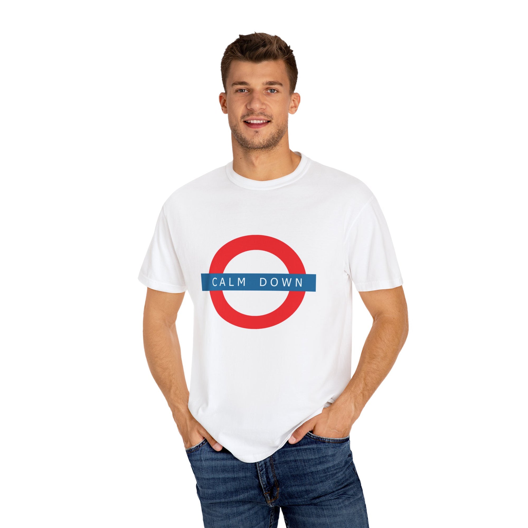 “Calm Down” Unisex Garment-Dyed T-Shirt – Sarcastic Graphic Tee, Cool Statement Shirt, Chill Summer Vibes