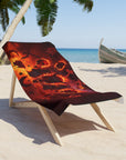 Fiery Skull Beach Towel, Spooky Towels for Halloween, Unique Poolside Decor, Demonic Sun Towel, Beach Accessories for Metal Fans